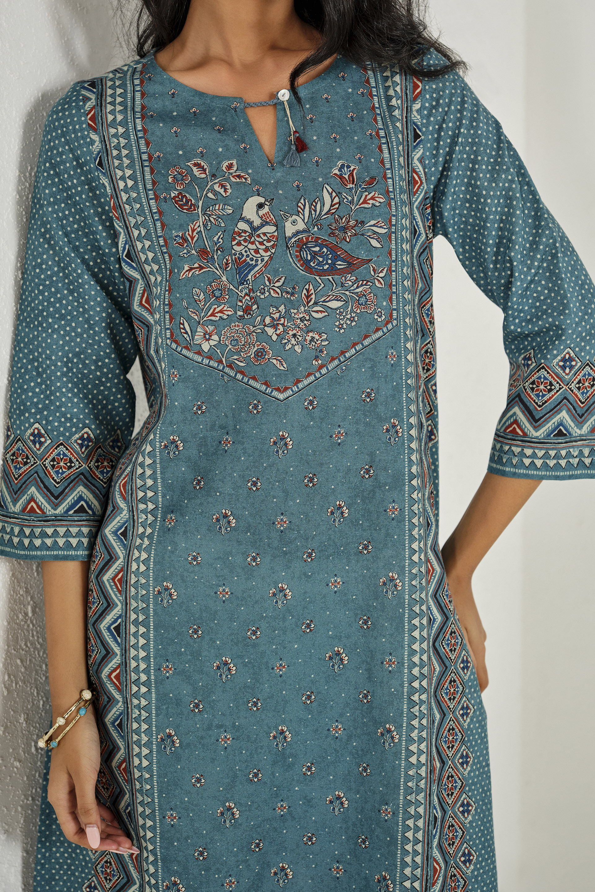 Birdsong Blue Printed Kurta, Powder Blue, image 3